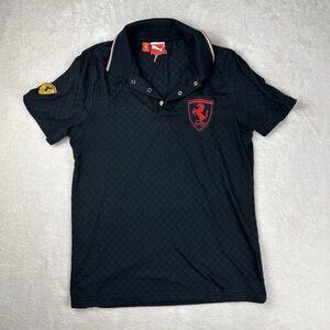 Puma X Ferrari T Shirt Men’s Size Small Logo Black  Checkered Collared Red